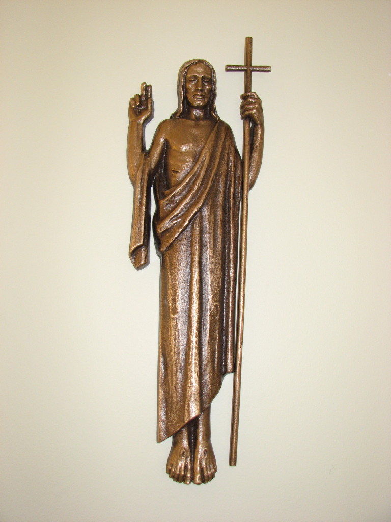 The sculpture of the Resurrected Christ stand in The Bridegettine Convent. It is a gift from the Catholic Church in Falun, Sweden, by Bo Hellman. Christ has resurrected and overcome death.
